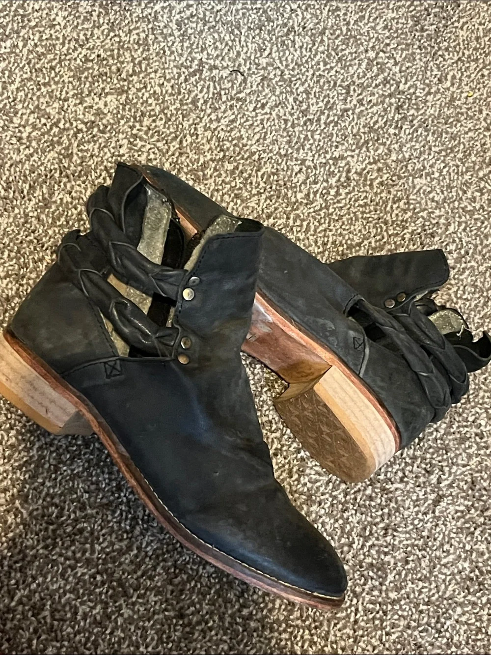 Free People Landslide Leather Braided Ankle Boots Distressed Boho SZ 36